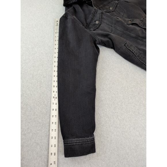 Old Navy Men Sherpa Lined Black Denim Jean Jacket LG Workwear Chore Trucker Coat - Picture 11 of 12